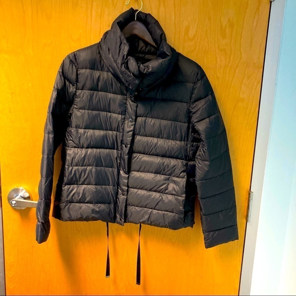 ZARA WOMAN Sz L Down Feather Puffer w/ Hem Drawstring & Pockets Jacket Coat